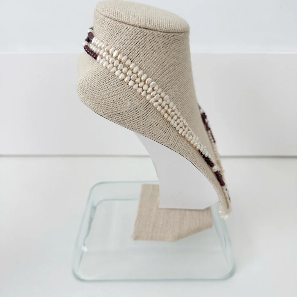 Genuine Pearls & Garnet Necklace White Red 64